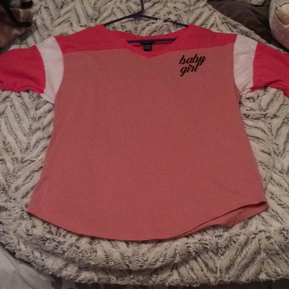 Pink color block baby girl shirt